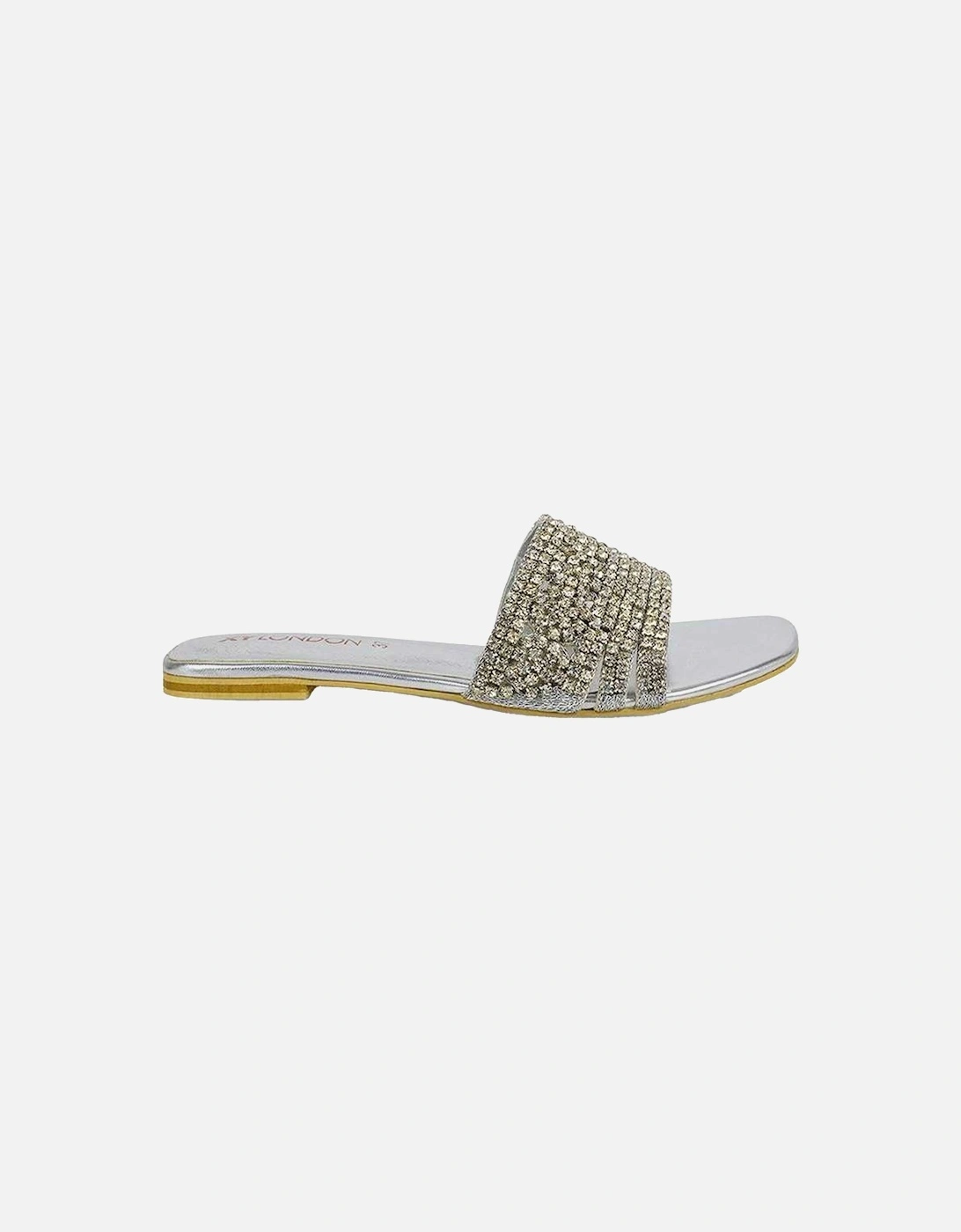 Womens/Ladies Sam Diamante Sparkly Square Toe Cut Out Flat Sandals