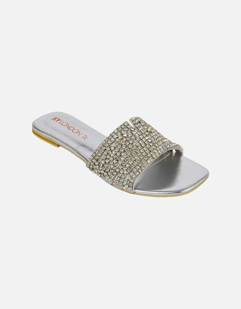 Womens/Ladies Sam Diamante Sparkly Square Toe Cut Out Flat Sandals