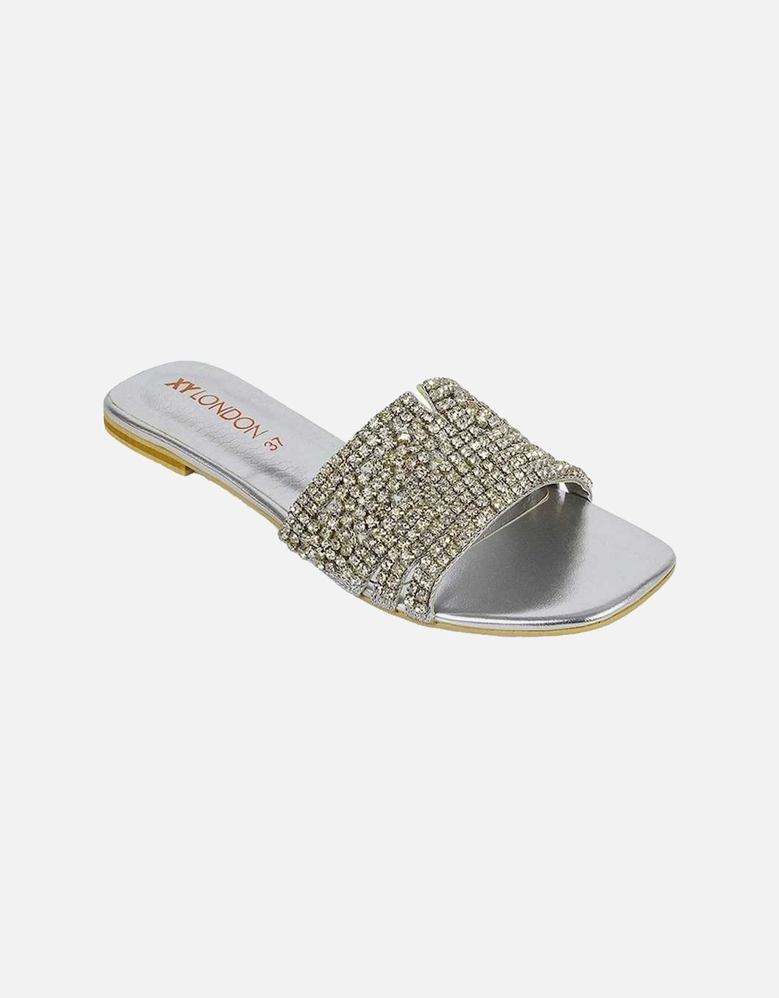 Womens/Ladies Sam Diamante Sparkly Square Toe Cut Out Flat Sandals, 5 of 4