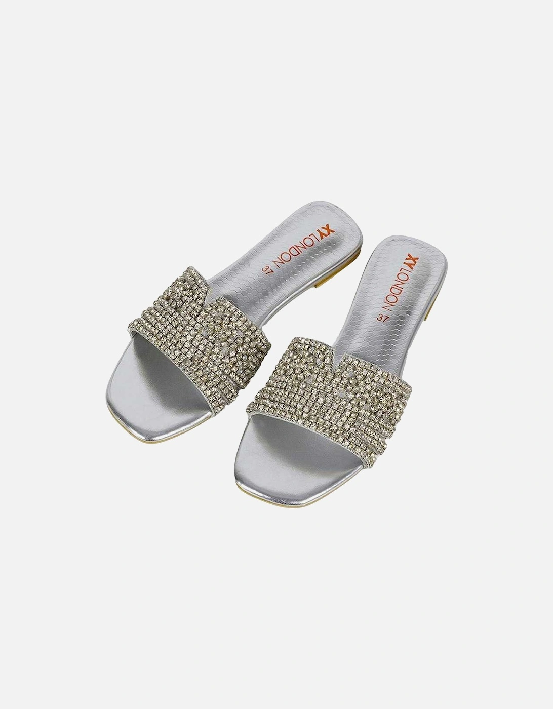 Womens/Ladies Sam Diamante Sparkly Square Toe Cut Out Flat Sandals