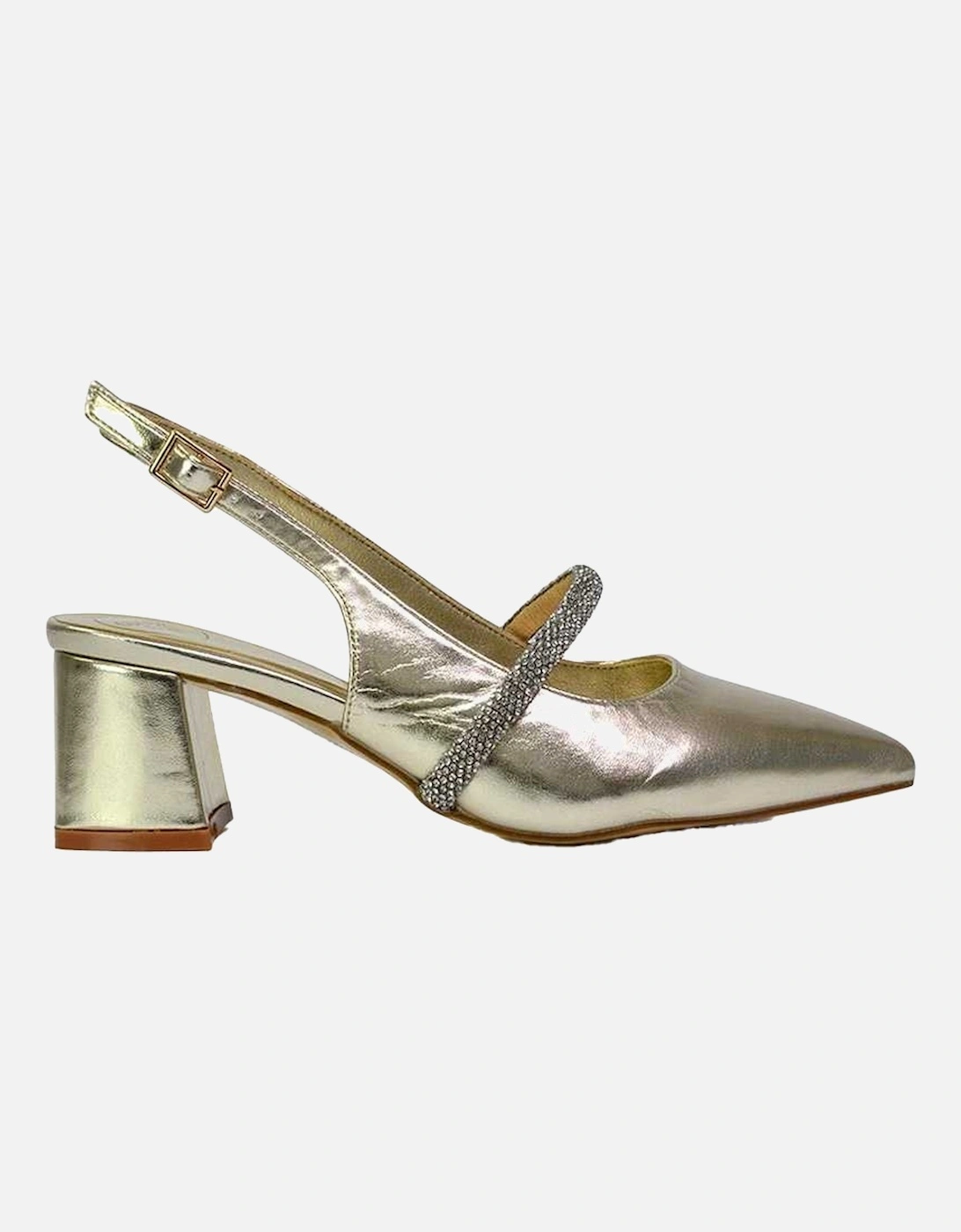 Womens/Ladies Sandie Diamante Pointed Medium Block Heel High Heels, 5 of 4