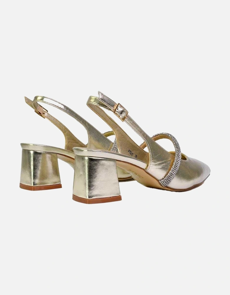 Womens/Ladies Sandie Diamante Pointed Medium Block Heel High Heels