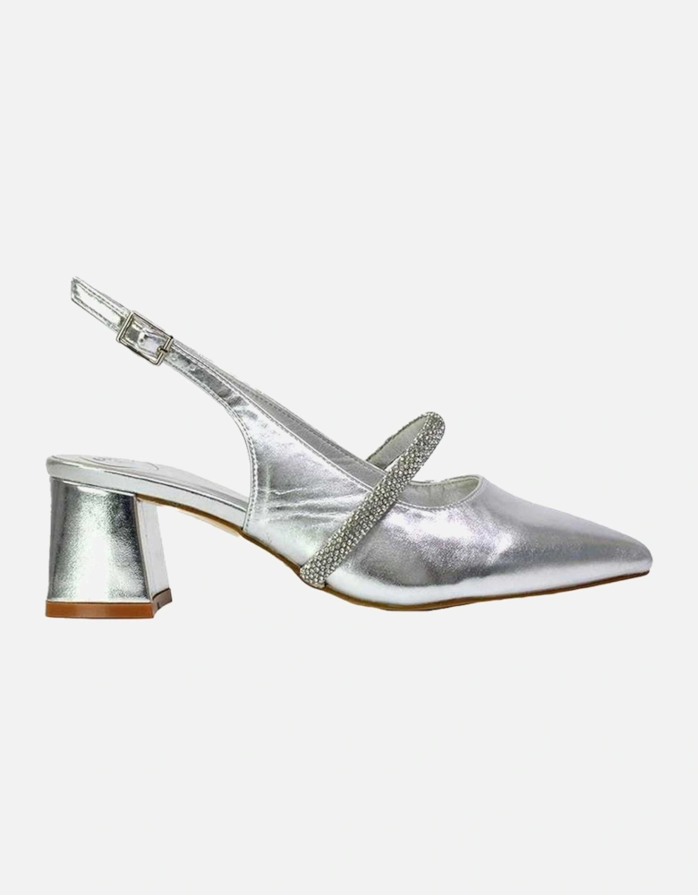 Womens/Ladies Sandie Diamante Pointed Medium Block Heel High Heels