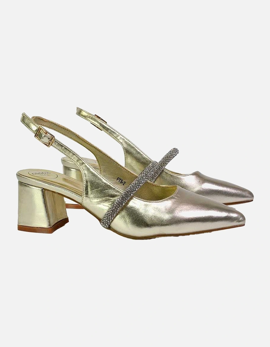 Womens/Ladies Sandie Diamante Pointed Medium Block Heel High Heels