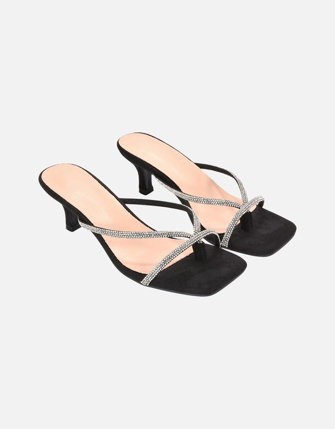 Womens/Ladies Megan Diamante Slip-on Kitten Heel Mules, 6 of 5