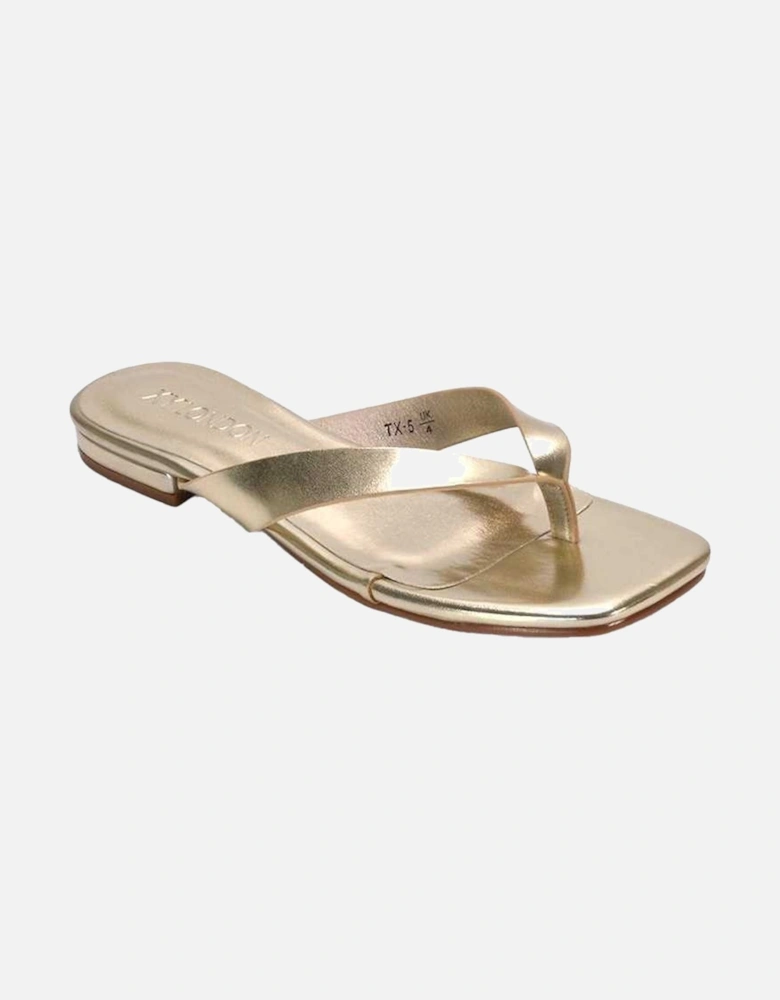 Womens/Ladies Rio Metallic Thong Strap Square Flip Flops