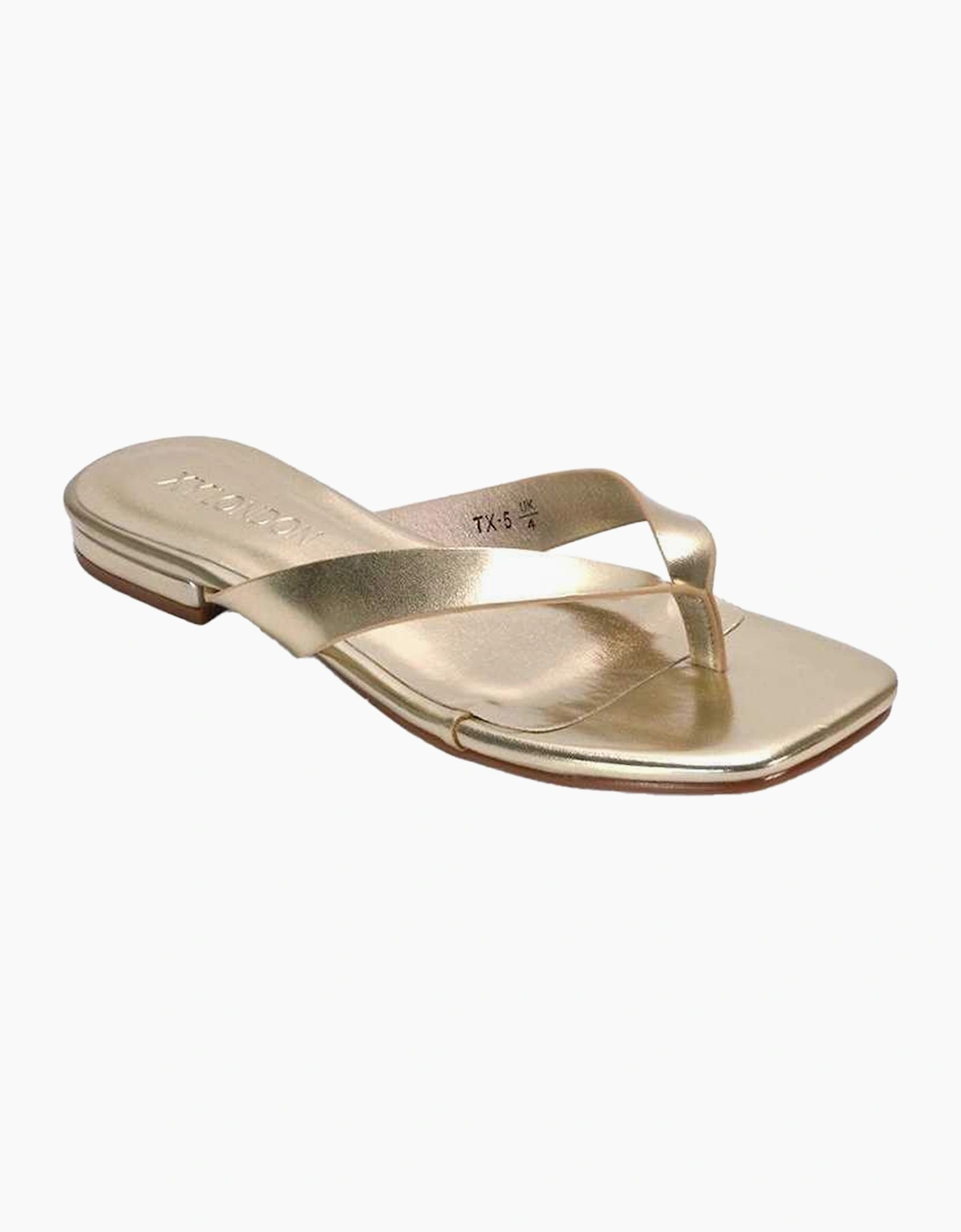 Xy London Women's Gold / Rio Metallic Thong Strap Square Flip Flops - Size: 8