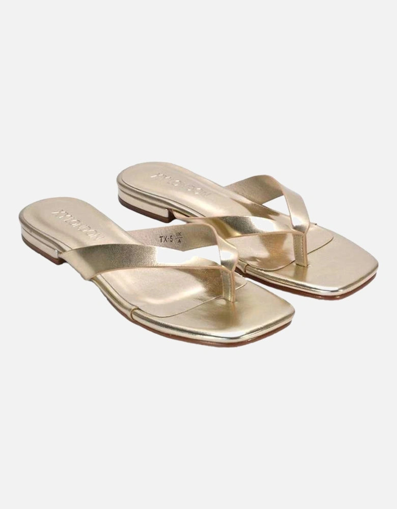 Womens/Ladies Rio Metallic Thong Strap Square Flip Flops