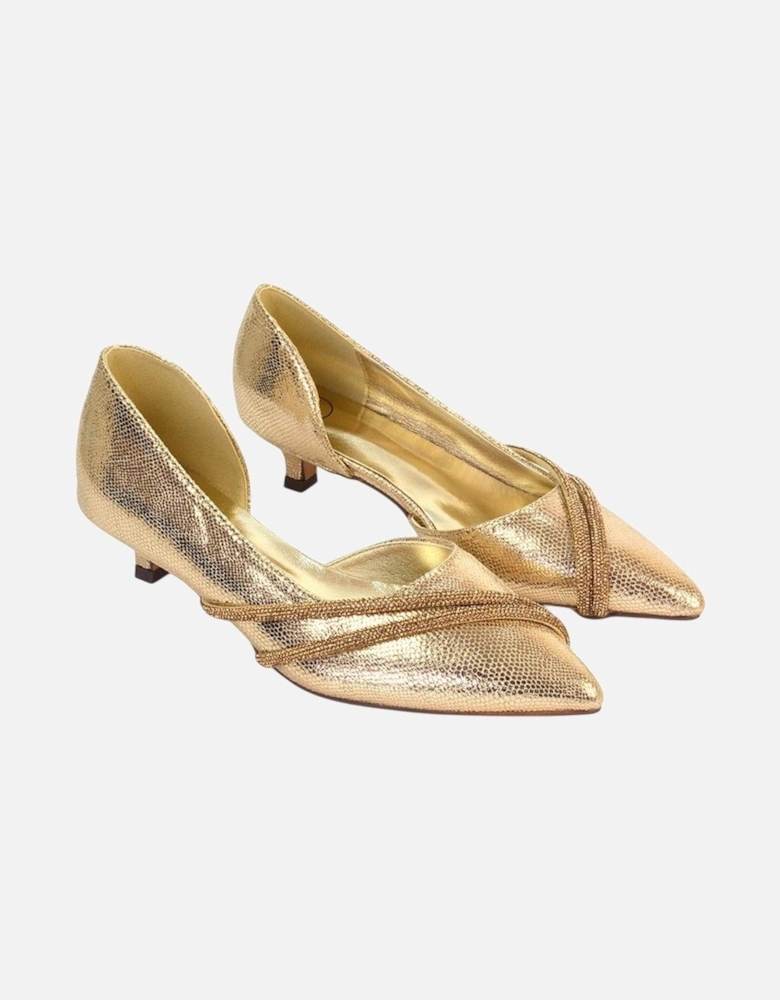 Womens/Ladies Kirsty Rhinestone Kitten Heel Court Pumps