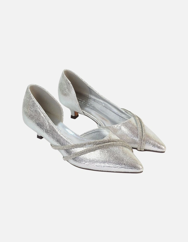 Womens/Ladies Kirsty Rhinestone Kitten Heel Court Pumps