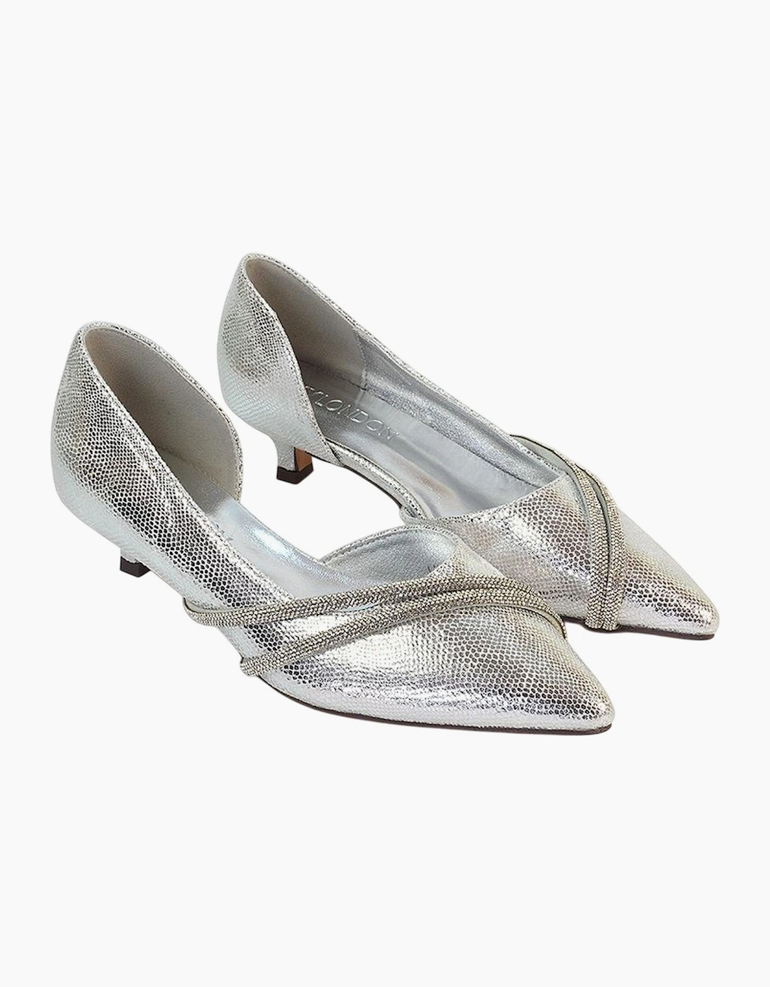 Xy London Women's Silver / Kirsty Rhinestone Kitten Heel Court Pumps - Size: 5