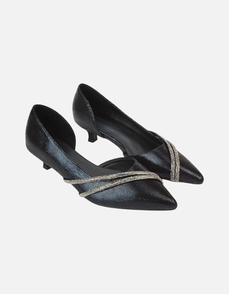 Womens/Ladies Kirsty Rhinestone Kitten Heel Court Pumps