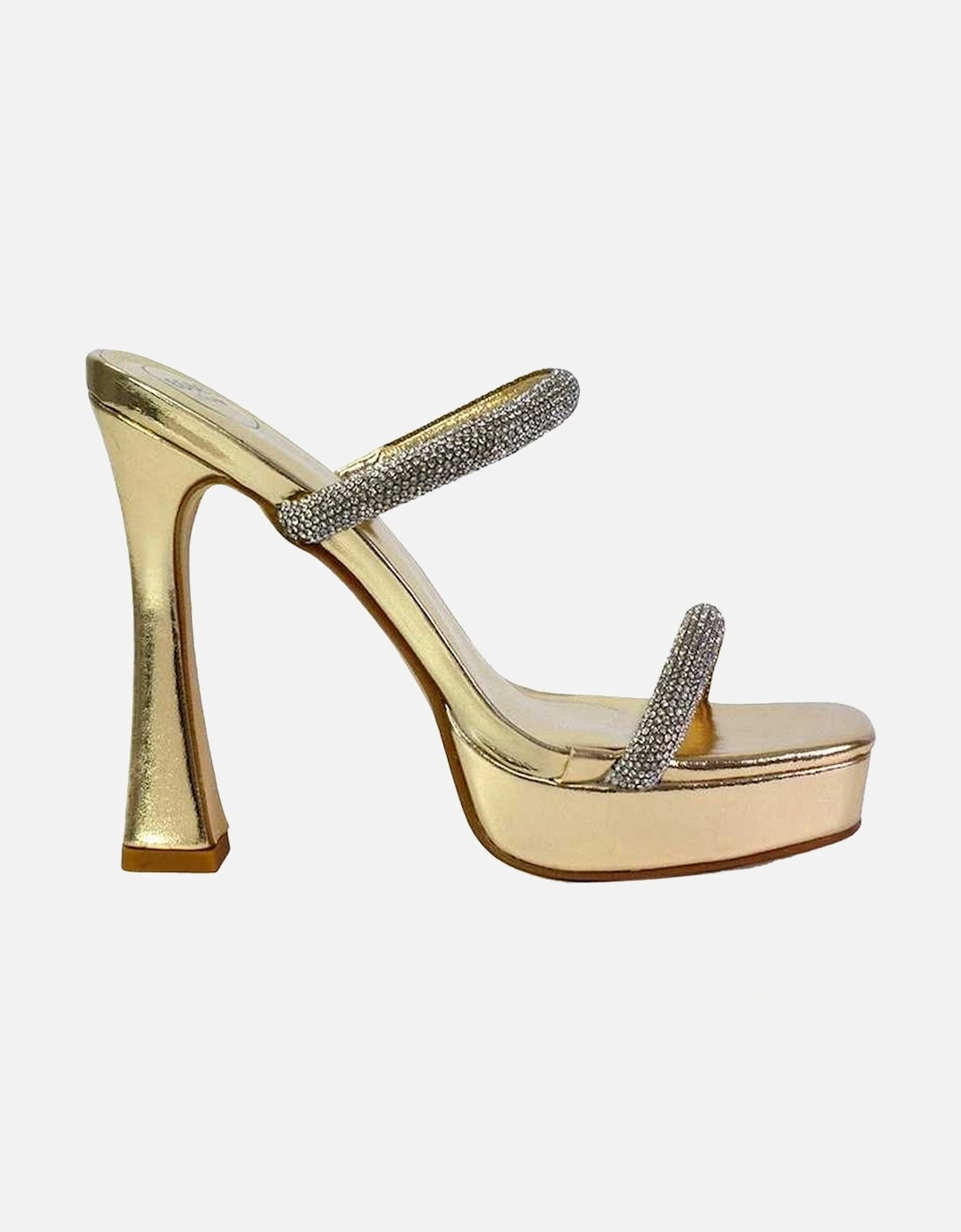 Womens/Ladies Verony Diamante Double Strap Platform Mule Sandals, 4 of 3