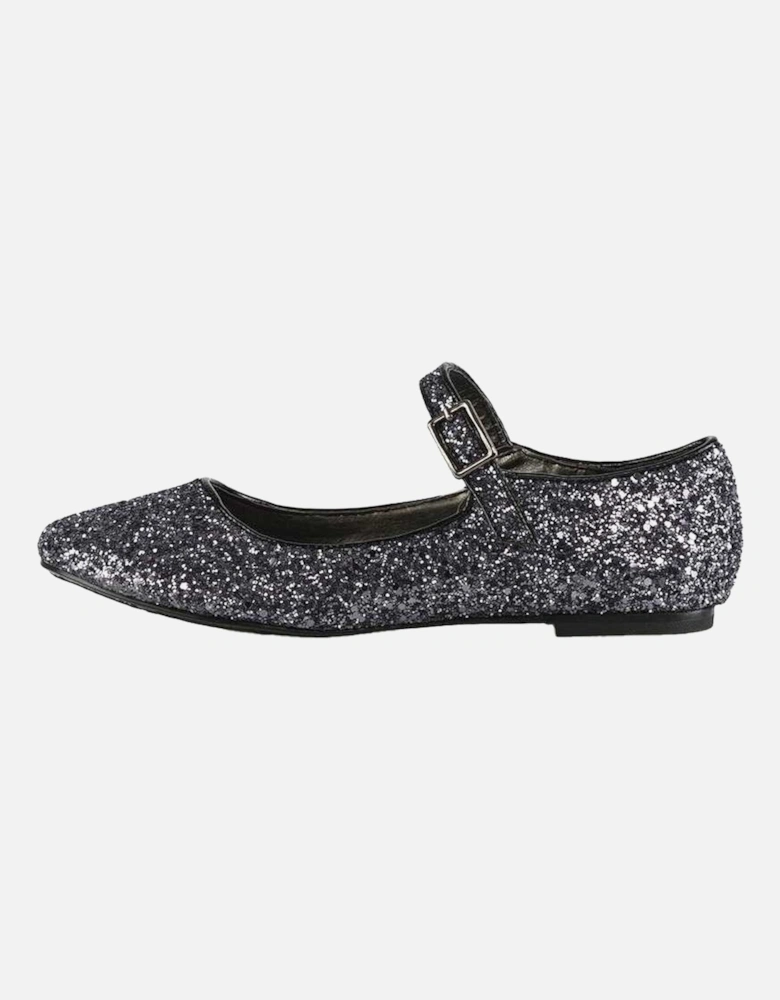 Womens/Ladies Amanda Strappy Glitter Buckle Ballerina Flats