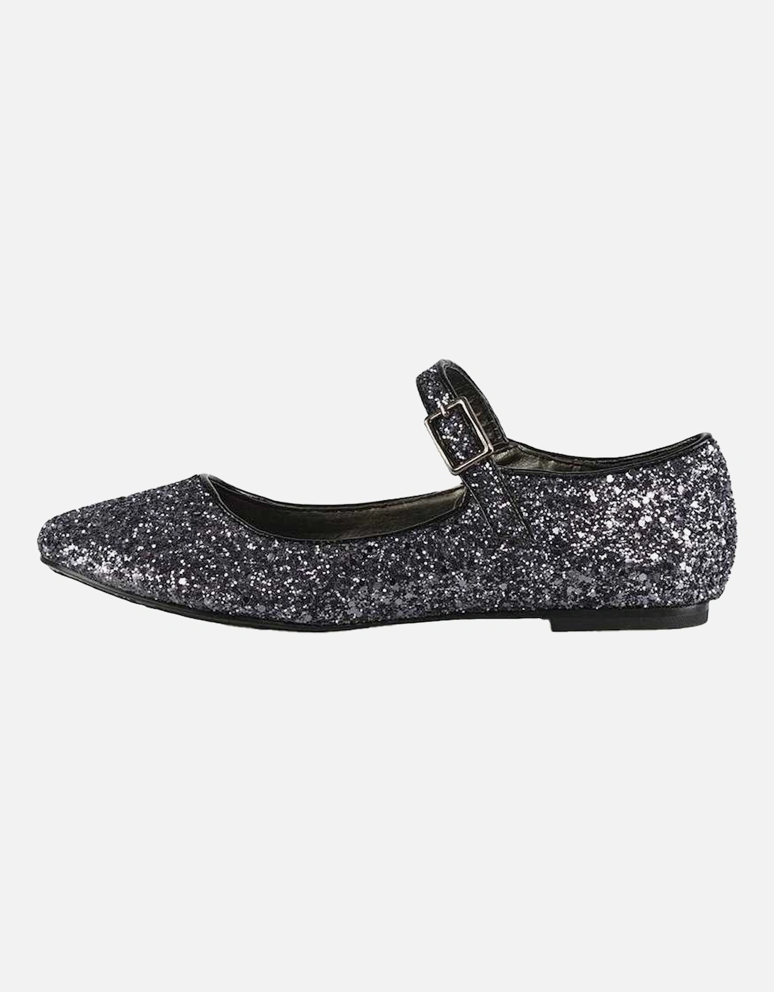Womens/Ladies Amanda Strappy Glitter Buckle Ballerina Flats, 3 of 2
