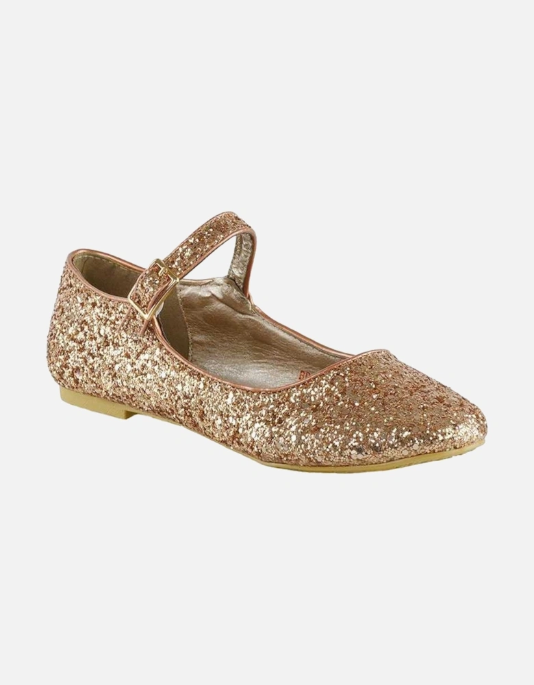 Womens/Ladies Amanda Strappy Glitter Buckle Ballerina Flats