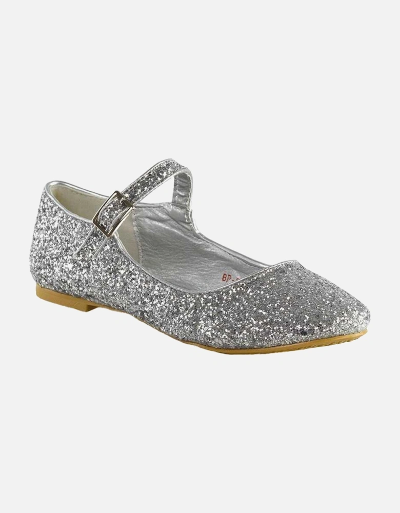 Womens/Ladies Amanda Strappy Glitter Buckle Ballerina Flats