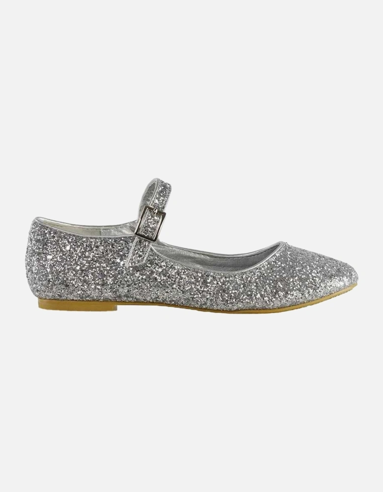 Womens/Ladies Amanda Strappy Glitter Buckle Ballerina Flats