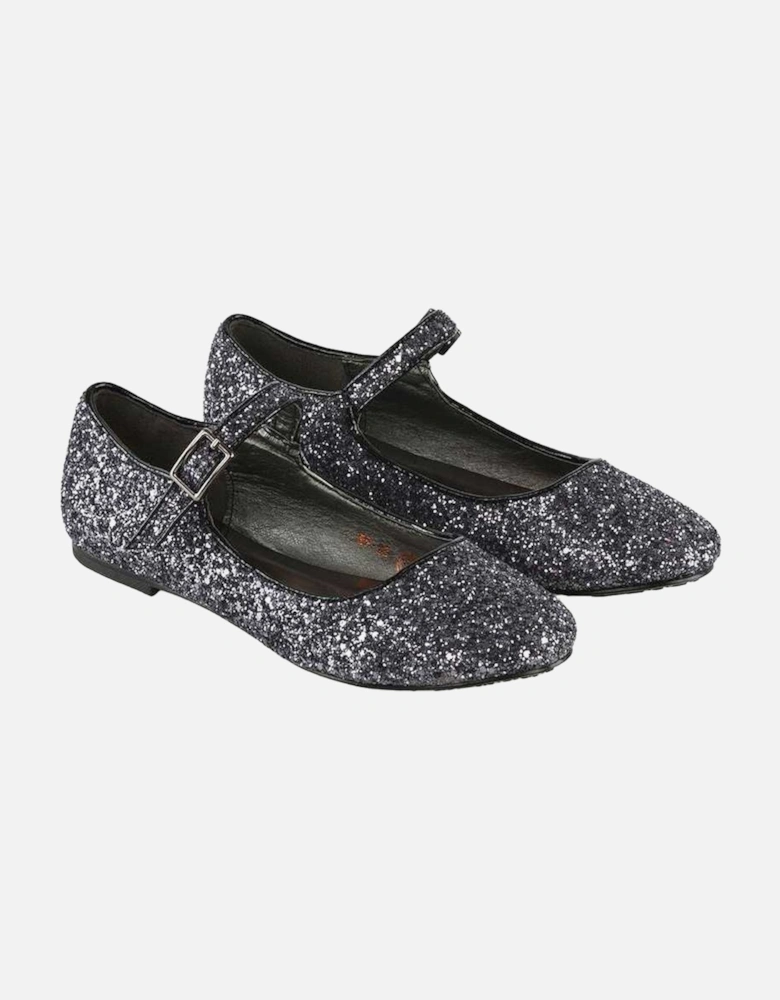 Womens/Ladies Amanda Strappy Glitter Buckle Ballerina Flats