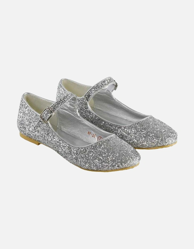 Womens/Ladies Amanda Strappy Glitter Buckle Ballerina Flats