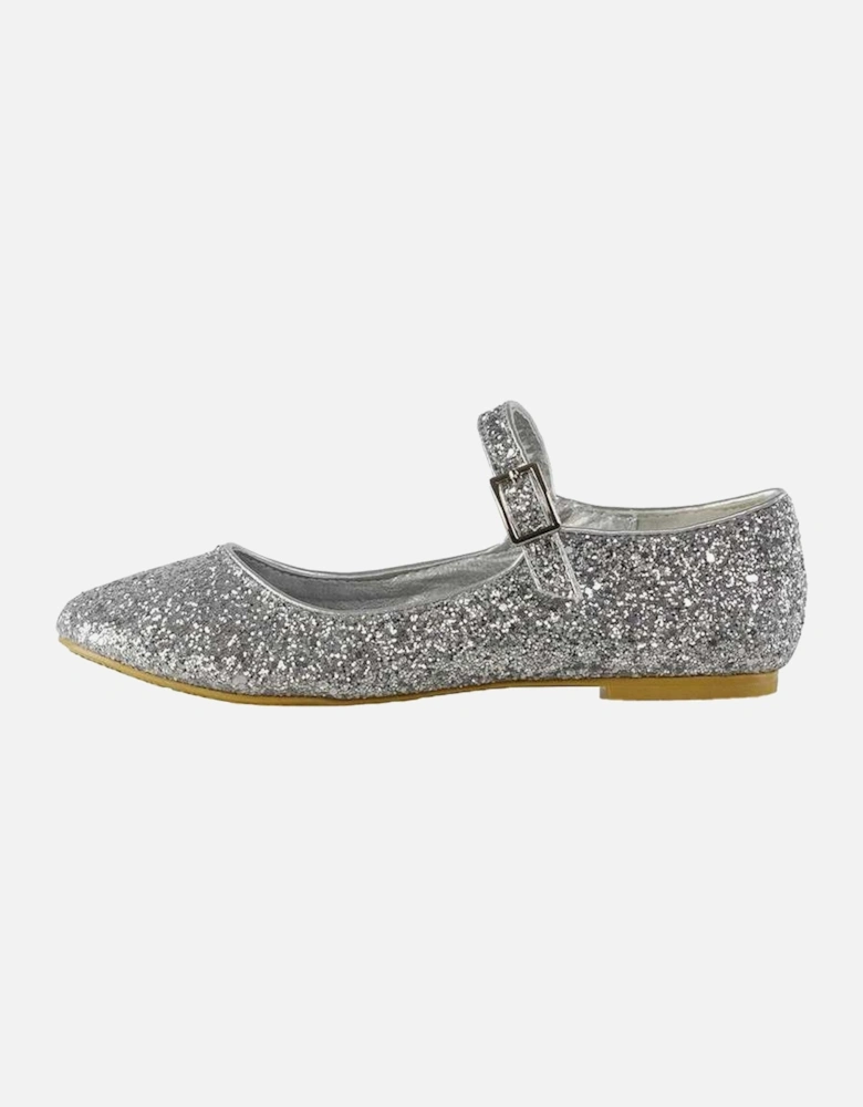 Womens/Ladies Amanda Strappy Glitter Buckle Ballerina Flats