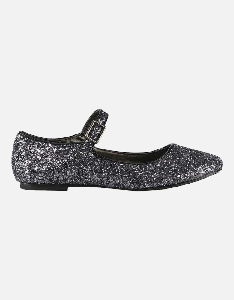 Womens/Ladies Amanda Strappy Glitter Buckle Ballerina Flats