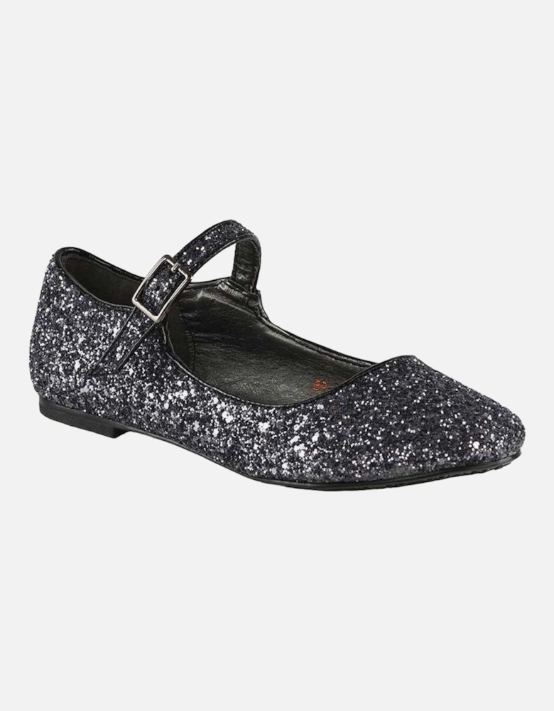 Womens/Ladies Amanda Strappy Glitter Buckle Ballerina Flats