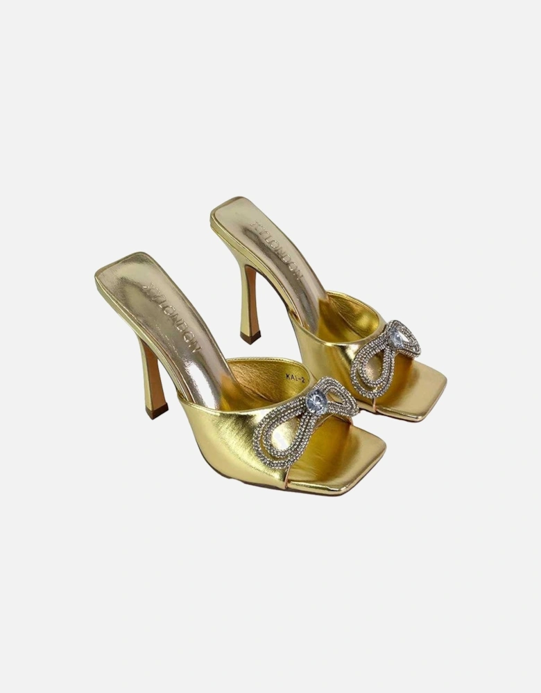 Womens/Ladies Elsa Diamante Metallic Square Toe Bow Mule Sandals