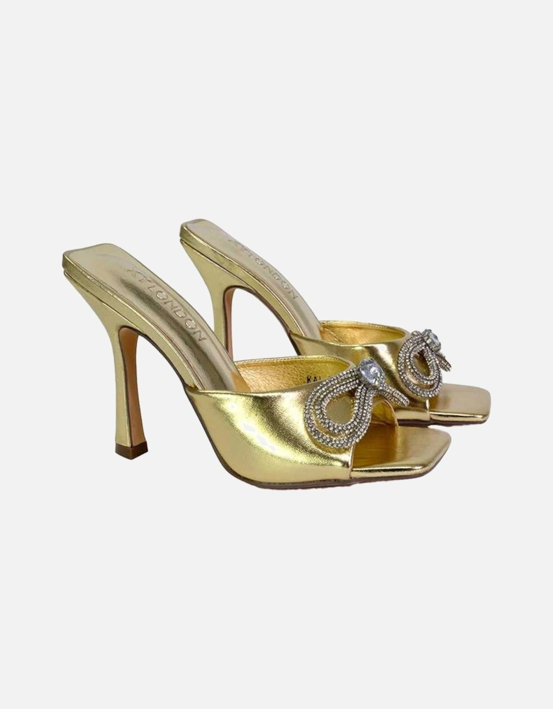 Womens/Ladies Elsa Diamante Metallic Square Toe Bow Mule Sandals