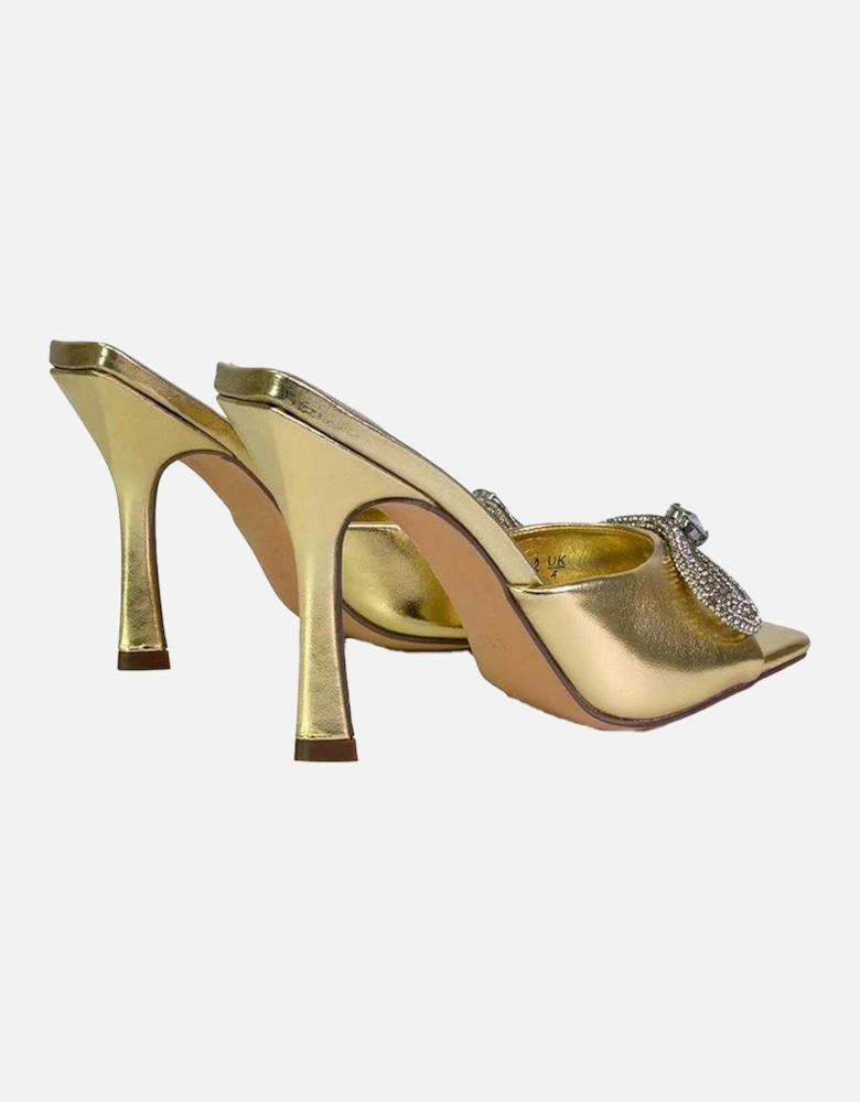 Womens/Ladies Elsa Diamante Metallic Square Toe Bow Mule Sandals
