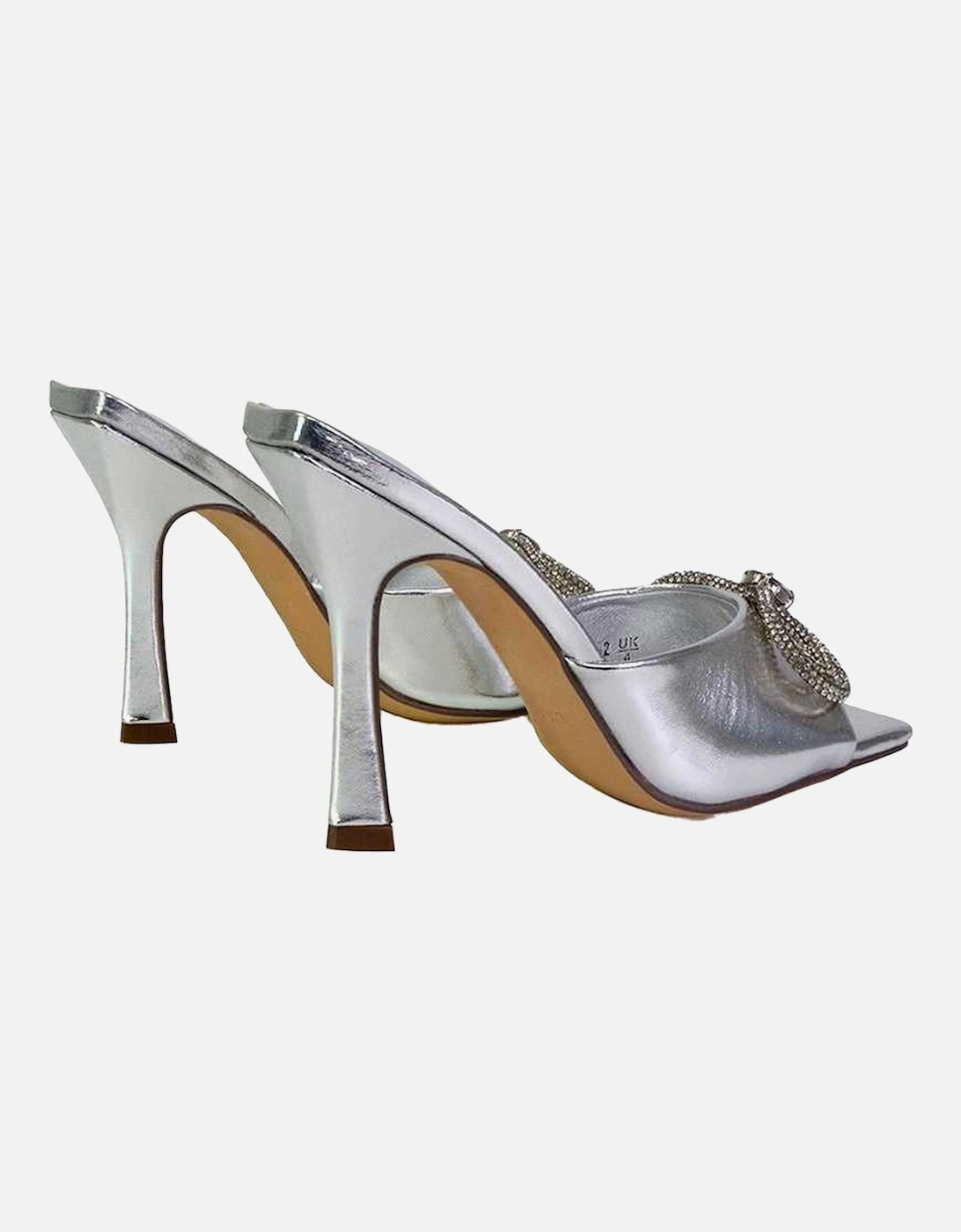 Womens/Ladies Elsa Diamante Metallic Square Toe Bow Mule Sandals