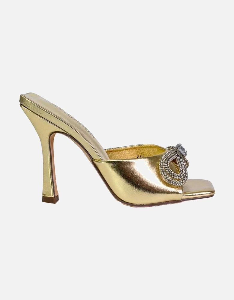 Womens/Ladies Elsa Diamante Metallic Square Toe Bow Mule Sandals