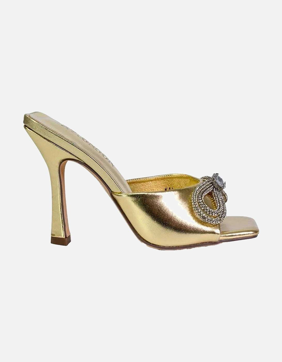 Womens/Ladies Elsa Diamante Metallic Square Toe Bow Mule Sandals, 4 of 3