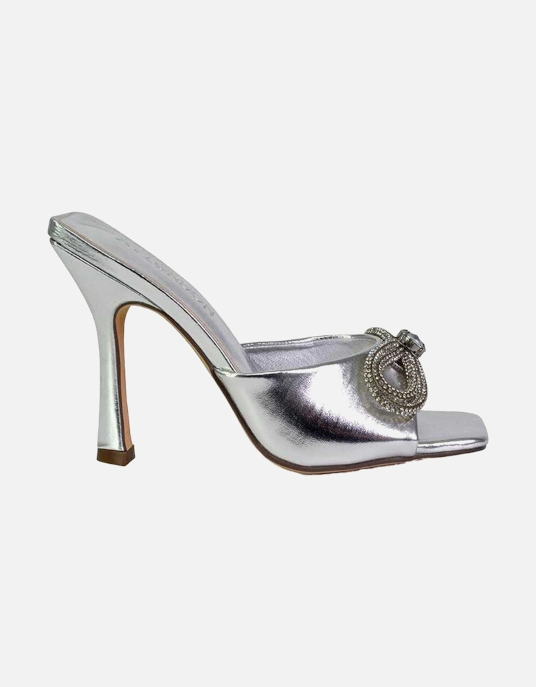 Womens/Ladies Elsa Diamante Metallic Square Toe Bow Mule Sandals