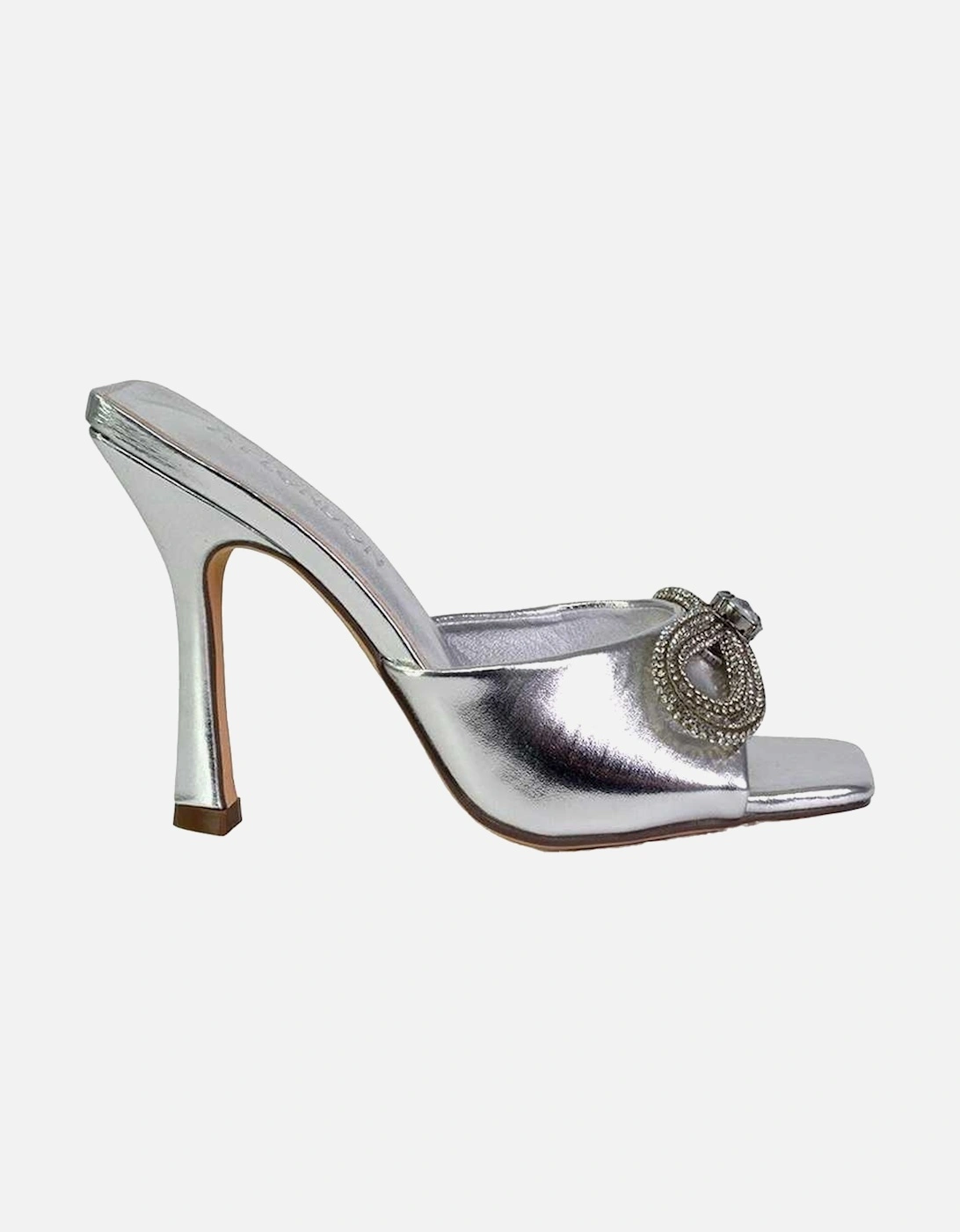 Womens/Ladies Elsa Diamante Metallic Square Toe Bow Mule Sandals