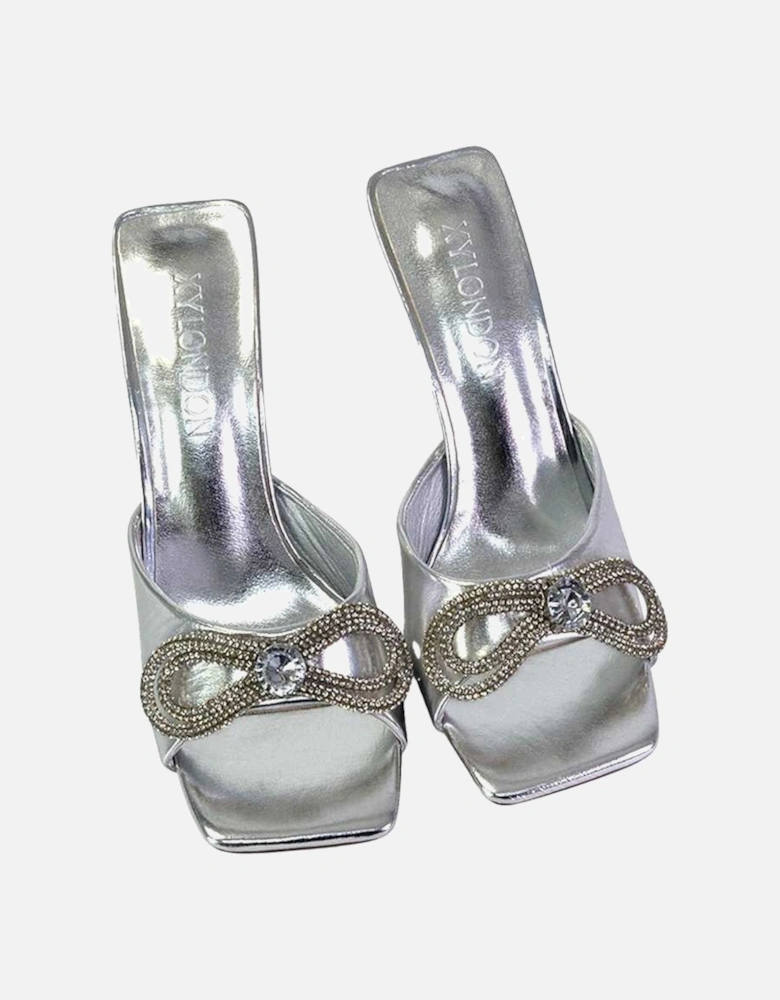 Womens/Ladies Elsa Diamante Metallic Square Toe Bow Mule Sandals