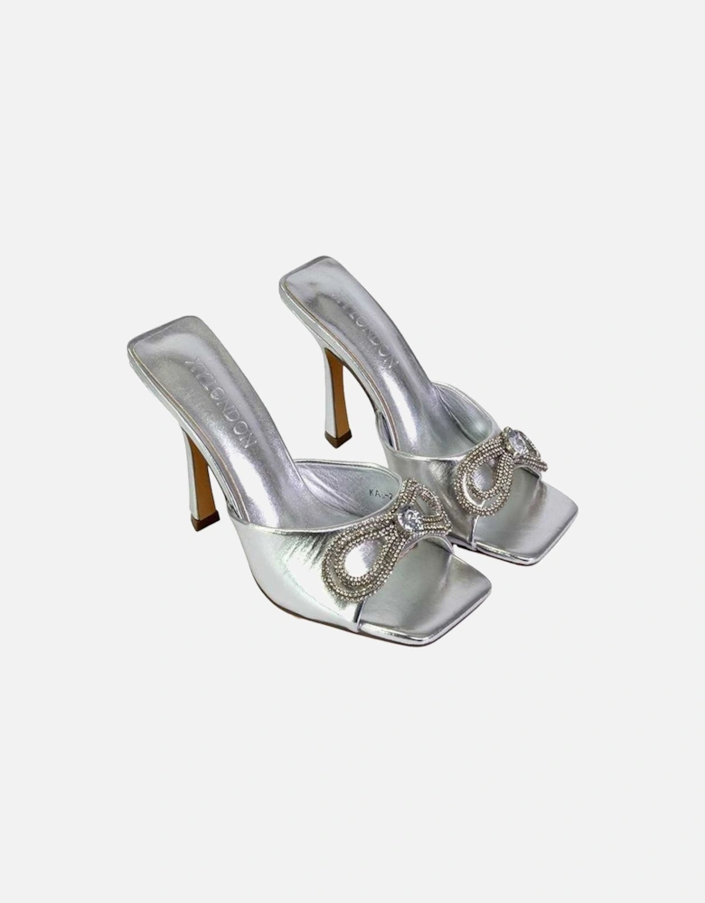 Womens/Ladies Elsa Diamante Metallic Square Toe Bow Mule Sandals