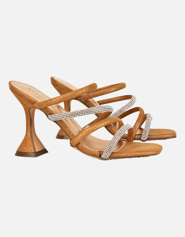 Womens/Ladies Posie Diamante Strappy High Heel Mules