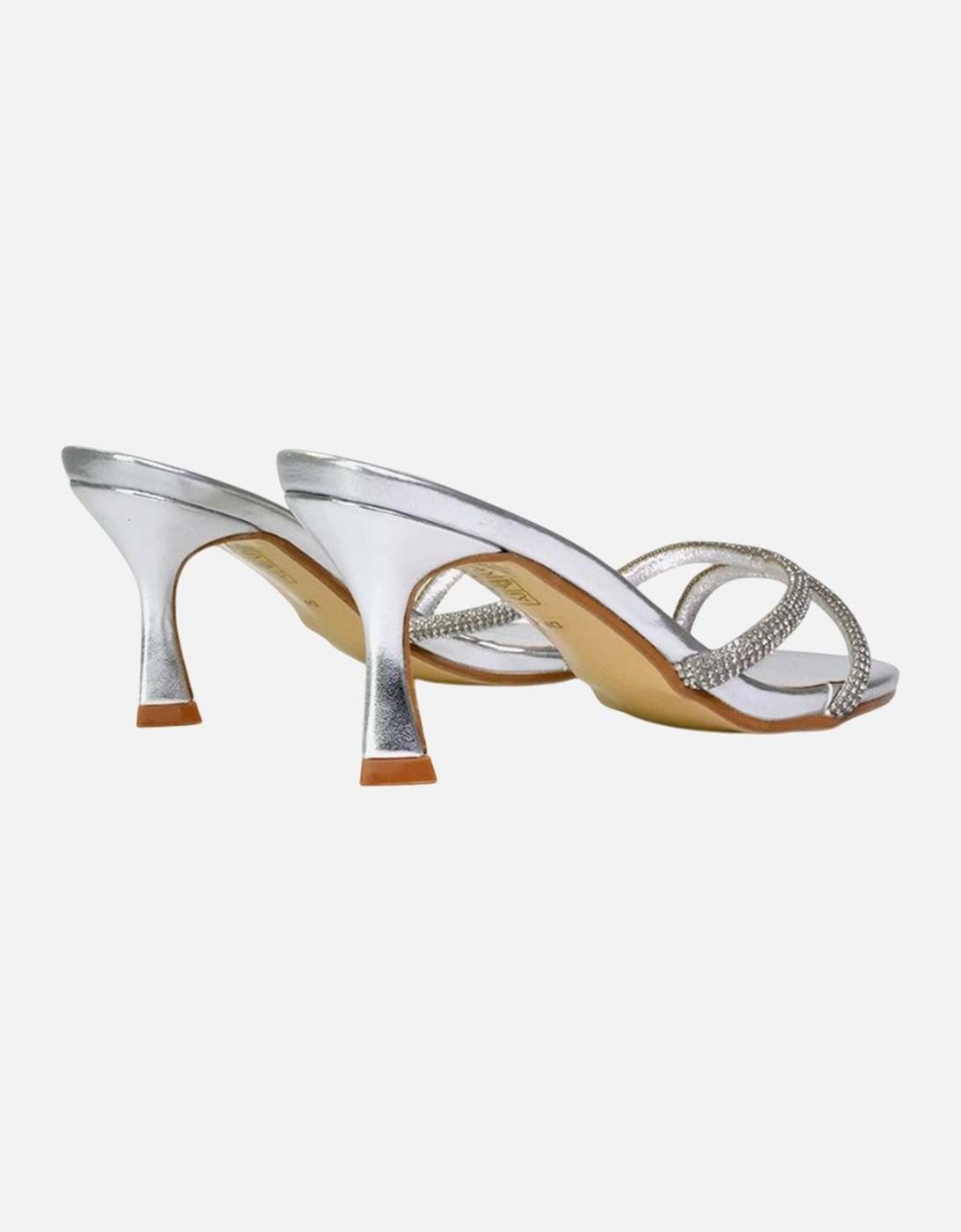 Womens/Ladies Abby Metallic Diamante Strappy Stiletto Heel Mules