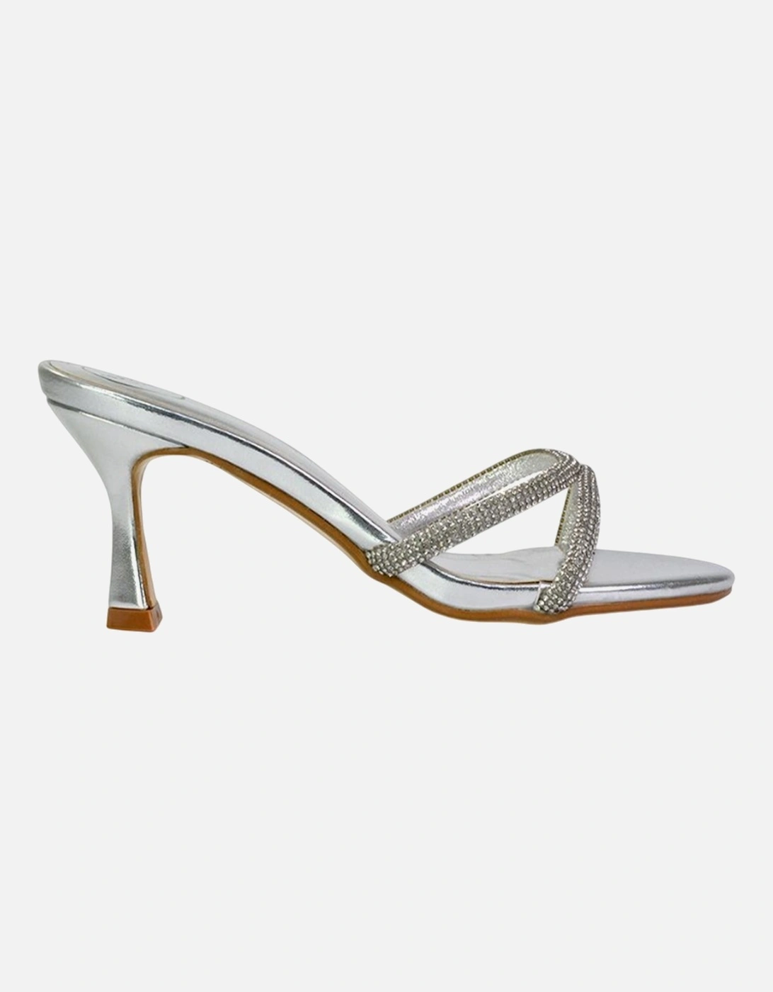 Womens/Ladies Abby Metallic Diamante Strappy Stiletto Heel Mules