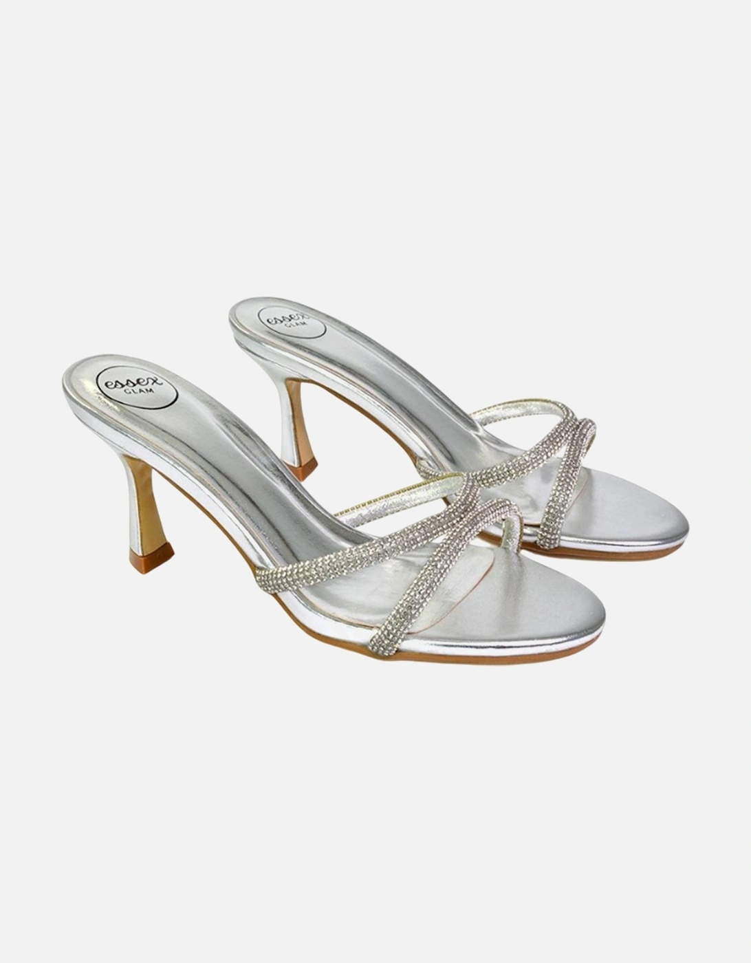 Womens/Ladies Abby Metallic Diamante Strappy Stiletto Heel Mules, 6 of 5