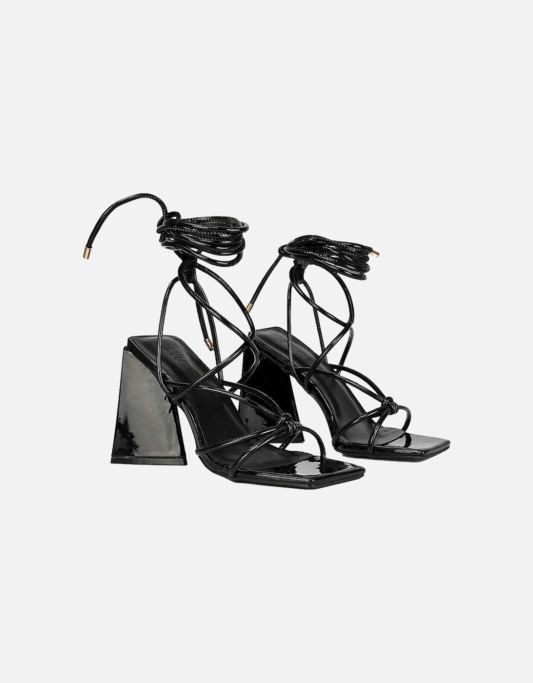 Womens/Ladies Krystal Patent Strappy Lace Up Flare Heel High Heels, 5 of 4