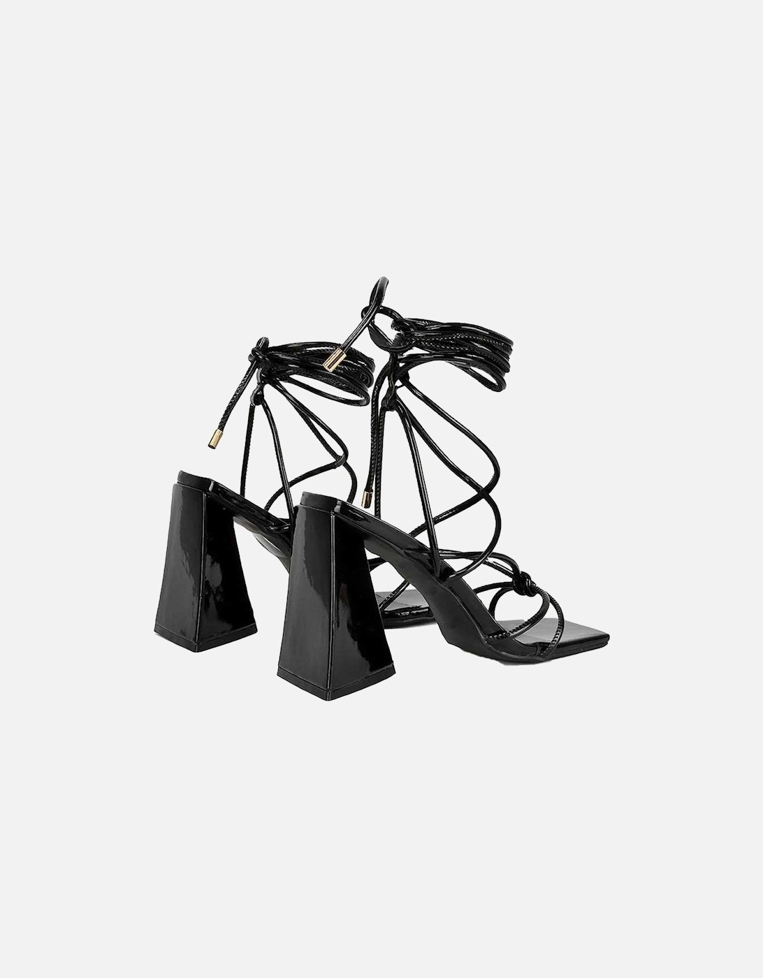 Womens/Ladies Krystal Patent Strappy Lace Up Flare Heel High Heels