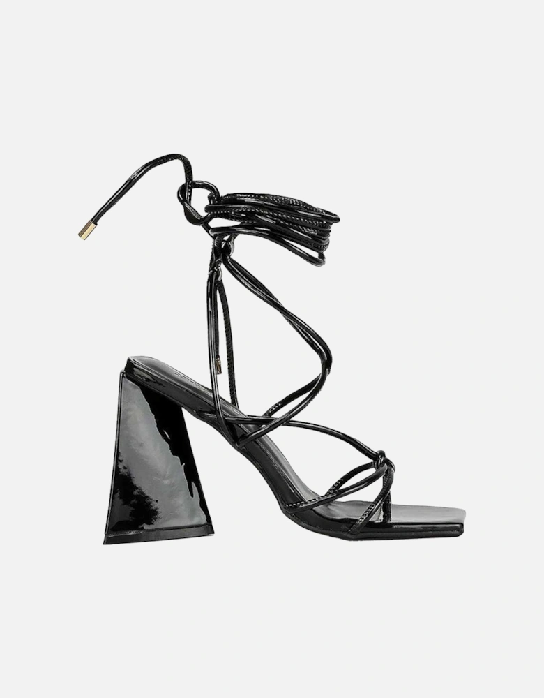 Womens/Ladies Krystal Patent Strappy Lace Up Flare Heel High Heels