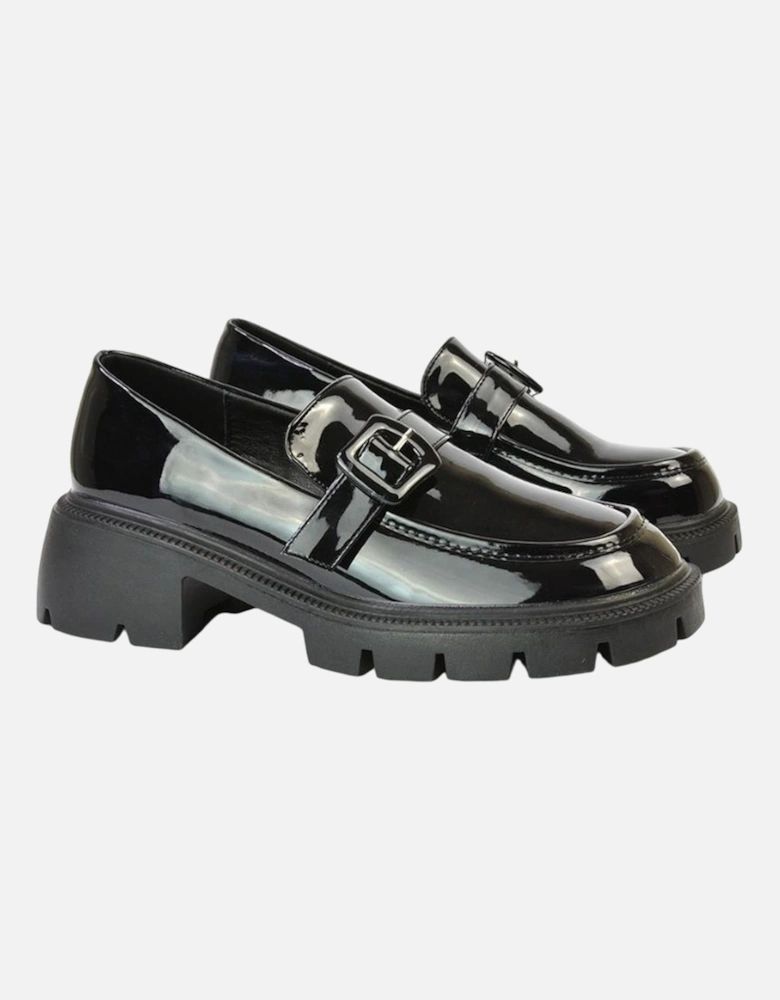 Womens/Ladies Adelaide Patent Buckle Detail Chunky Platform Loafers