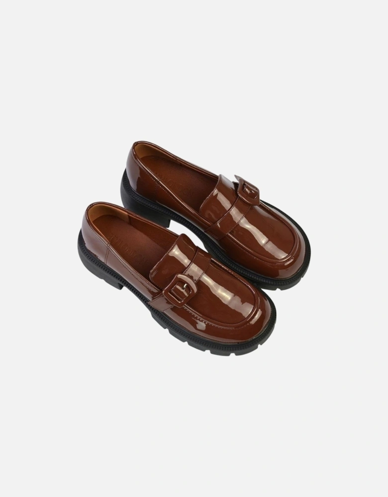 Womens/Ladies Adelaide Patent Buckle Detail Chunky Platform Loafers