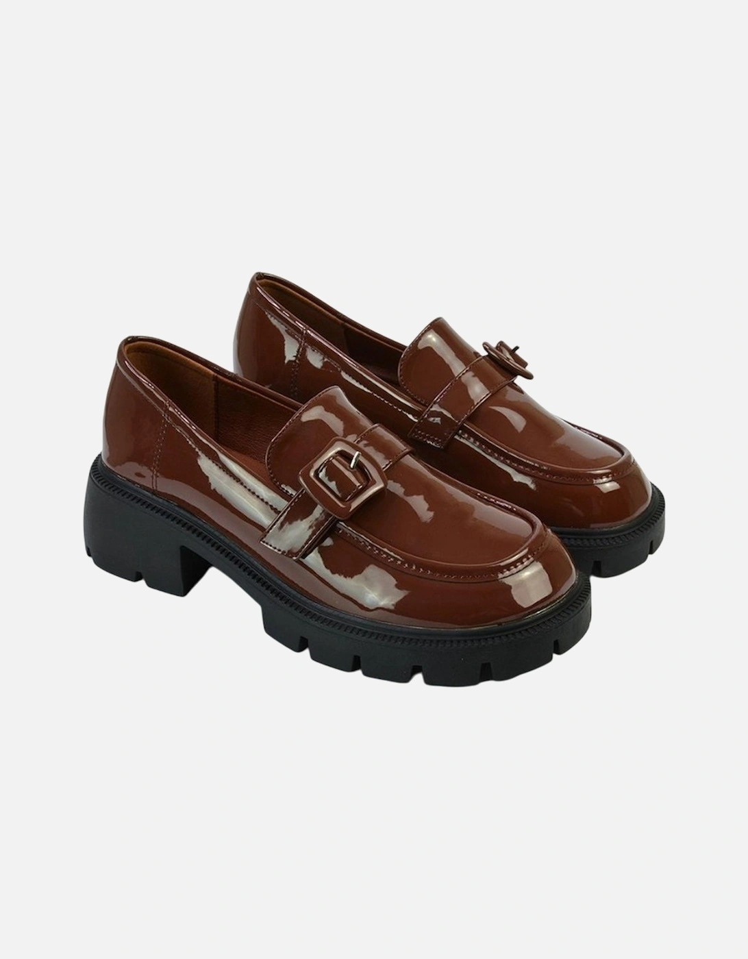 Womens/Ladies Adelaide Patent Buckle Detail Chunky Platform Loafers