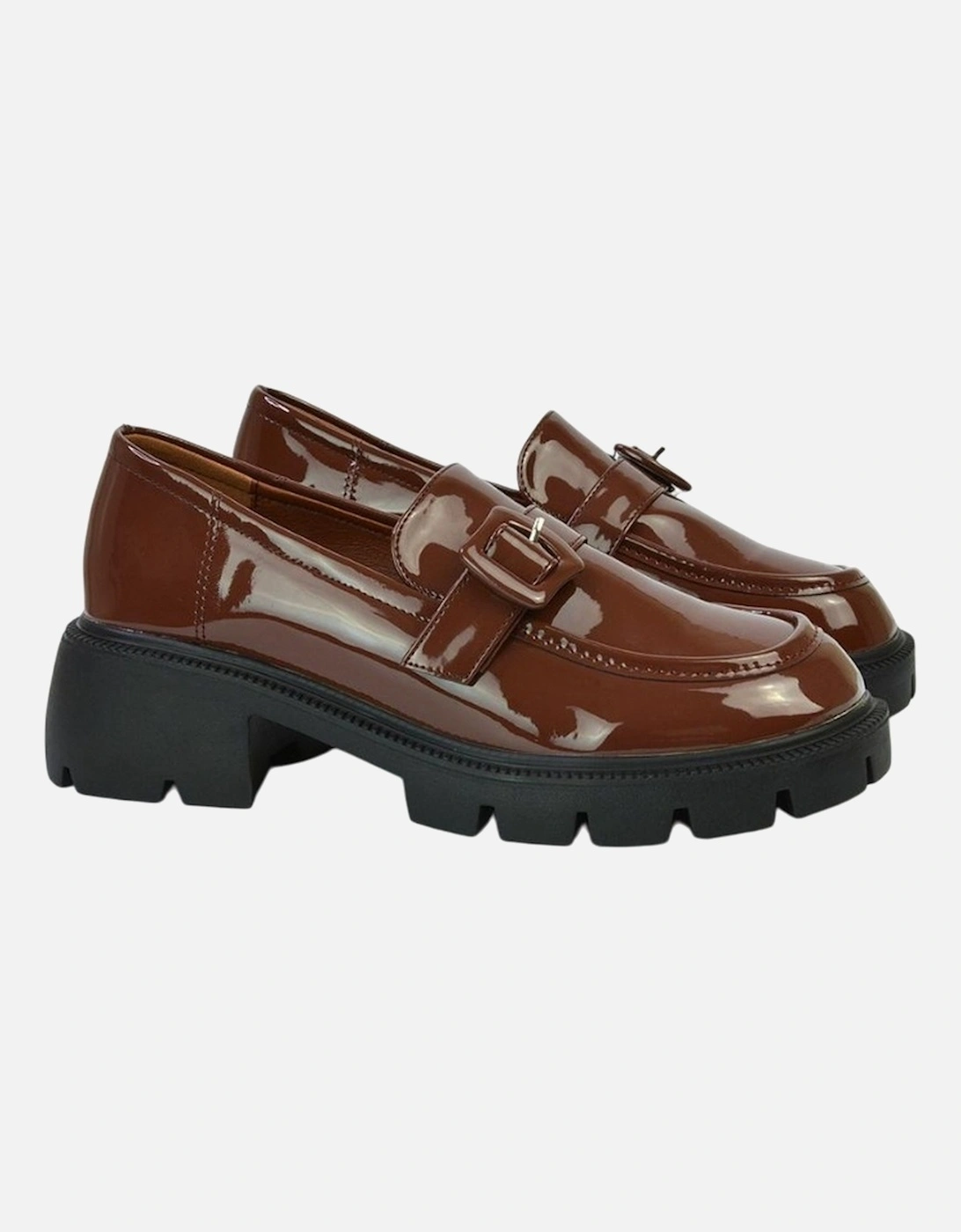 Womens/Ladies Adelaide Patent Buckle Detail Chunky Platform Loafers