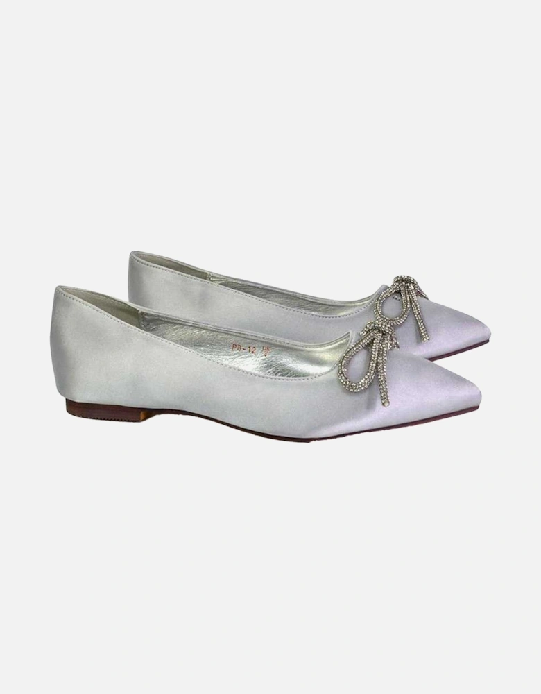 Womens/Ladies Blossom Bow Diamante Pointed Ballerina Flats