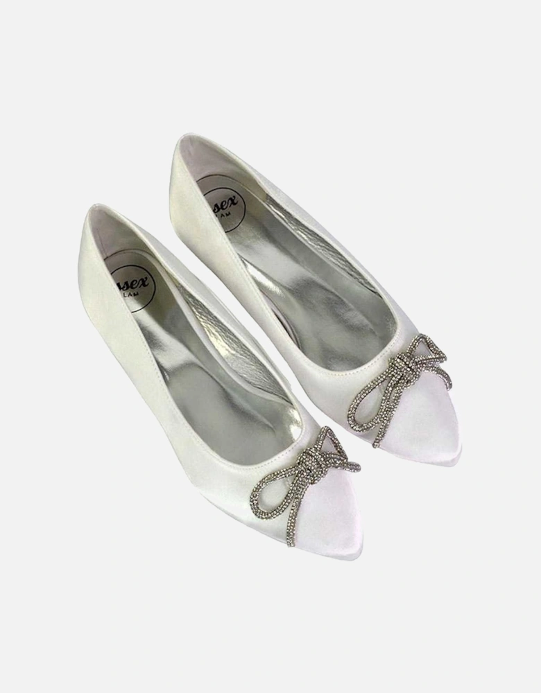 Womens/Ladies Blossom Bow Diamante Pointed Ballerina Flats